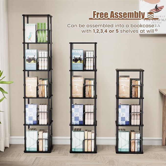 5 Tier Square Rotating Bookshelf, 360 ° Display Stackable Spinning Bookshelf - Image 5
