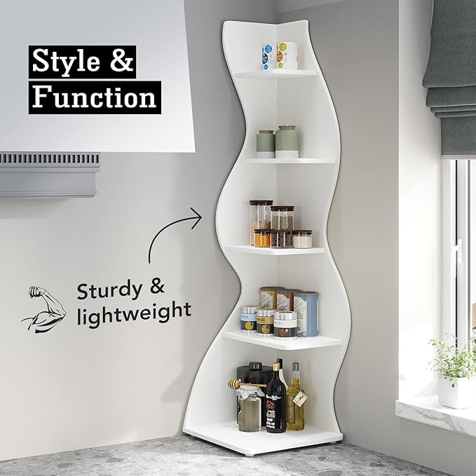 Tribesigns Corner Shelf, Modern 5-Tier Wall Corner Bookshelf, Stylish Corner - Image 7