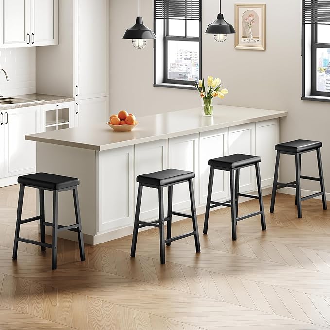 HOOBRO Bar Stools, PU Leather Upholstered Breakfast Stools, Easy Assembly - Image 8