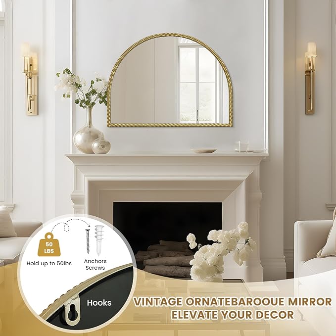 WallBeyond Gold Vintage Mirror for Vanity 32x24 Inch, Living Room - Image 6
