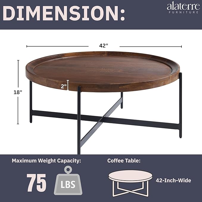 Brookline Solid Acacia Wood 42-Inch Round Coffee Table - Image 3