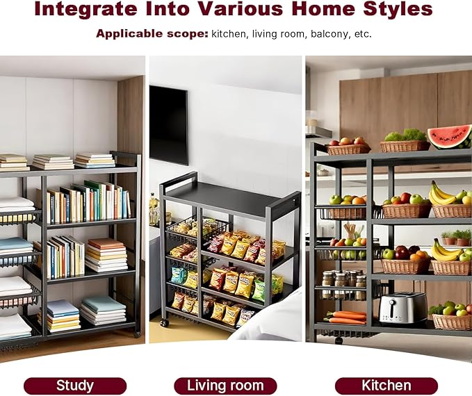 4-Tier Versatile Metal Storage Rack, Vegetable Fruit Basket Kitchen Storage - Image 5
