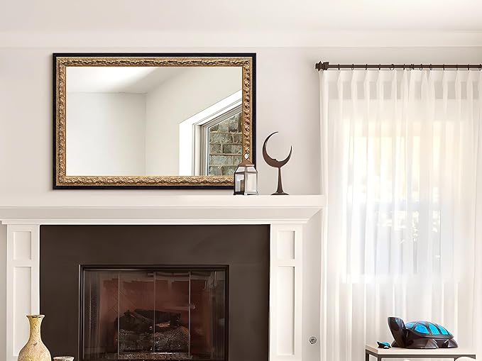 Vintage Gold Mirror 36”x24”, Antique Handmade Aging, - Image 8