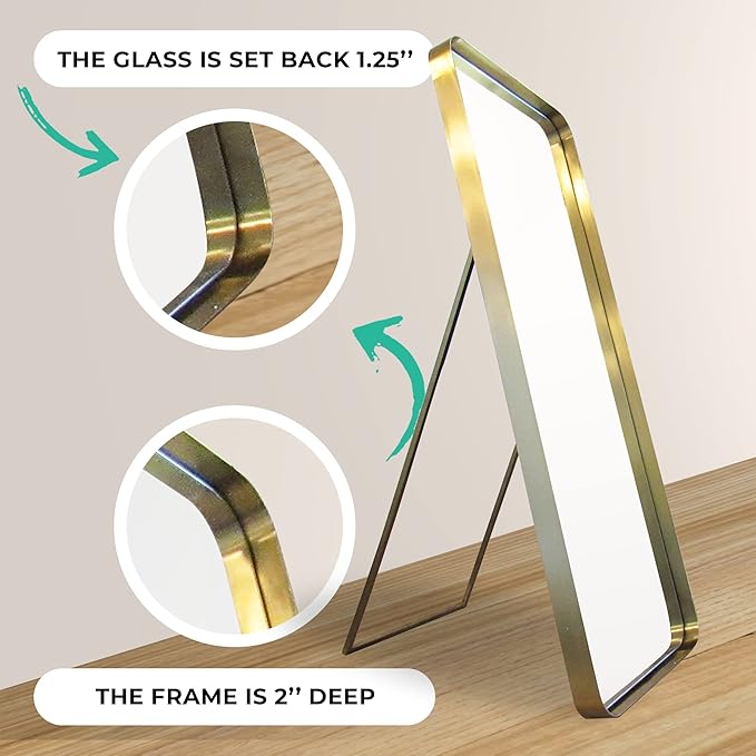 Gold Rectangular Mirror 48 inch Tall | Wall Mounted or Free Standing Floor - Image 4