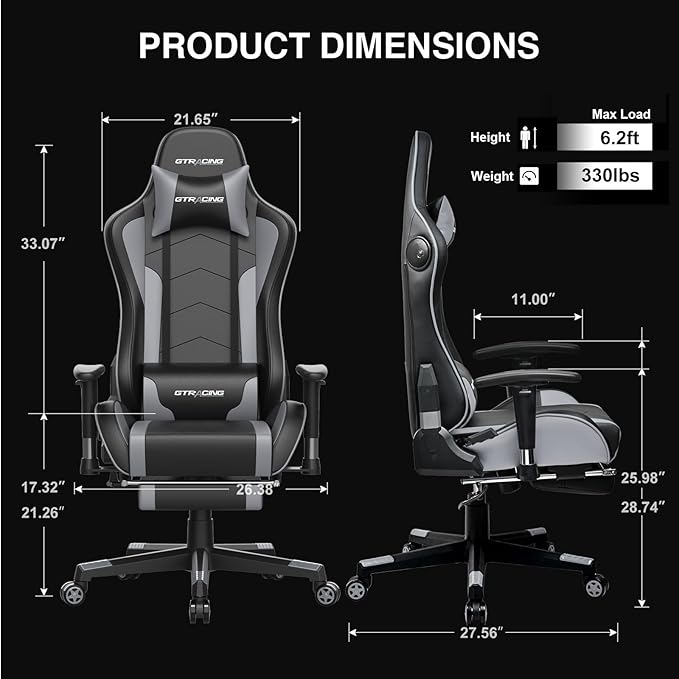 GTRACING Gaming Chair with Footrest Speakers Video Game Chair Bluetooth Music - Image 3