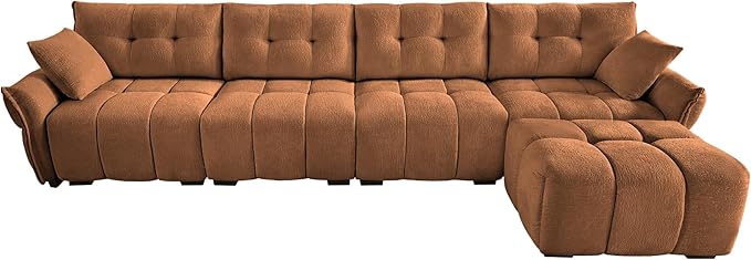 Modern Chenille Fabric 4-Seat Sofa w/Ottoman+2 Pillows, Premium Upholstery - Image 4
