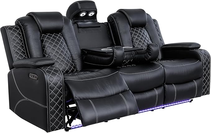 Ball & Cast Power Recliner Sofa Set Leather Reclining Sofa Set Living Room - Image 14