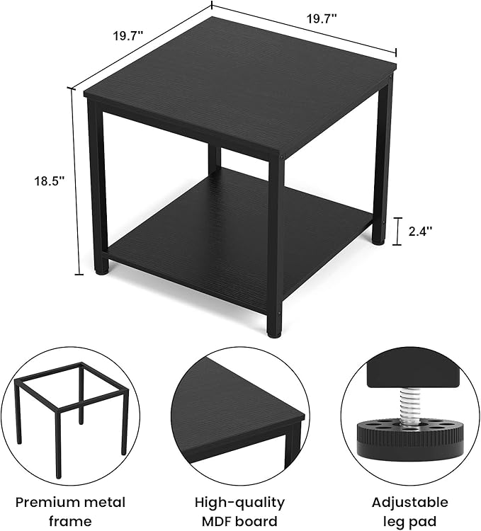 Homieasy Side Table 20 Inch Square, 2-Tier Coffee Tea End Table Nightstands - Image 3
