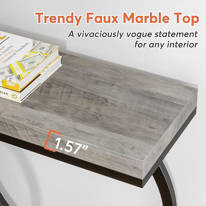 LITTLE TREE 55 inch Faux Marble Gold Console Table Modern Entryway Table Narrow - Image 6