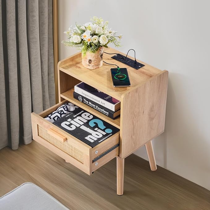 VEVOR Rattan Nightstand, Boho Bedside Table - Image 2