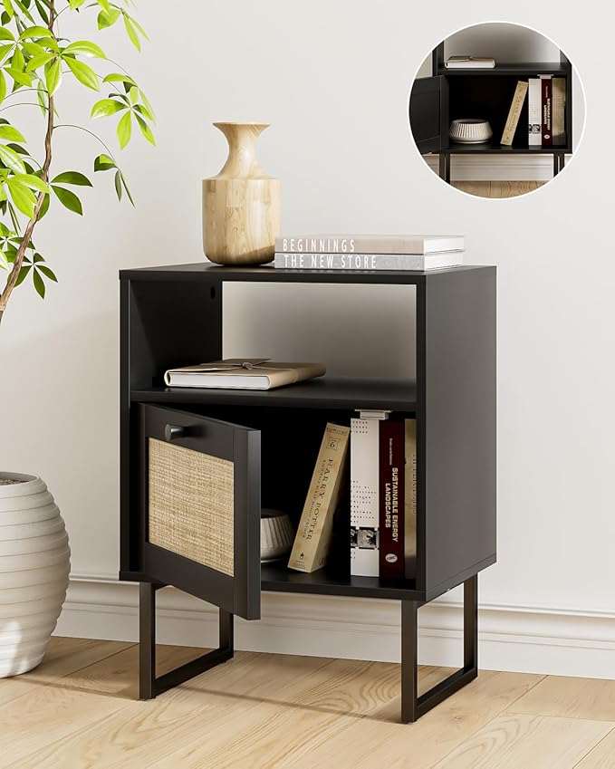 Rattan Nightstand, Mid Century Modern Night Stand, Boho Farmhouse Wood Bedside - Image 4