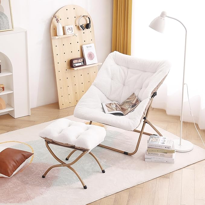 Tiita Folded Chair with Ottoman, Soft Faux Fur Oversized Folding Accent Chair - Image 7