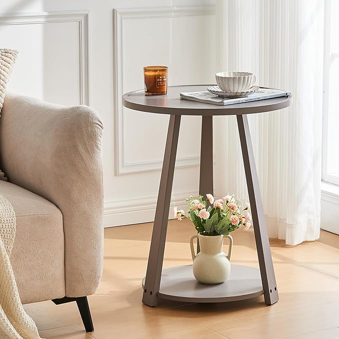 CozyDH Round End Table, Wooden Narrow/Little Coffee/Sofa/Couch SideTable by CozyDHDuvetCover
