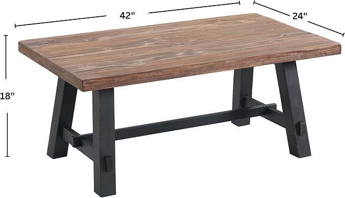 Alaterre Furniture Adam 42-Inch Solid Wood Rustic Coffee Table - Image 3