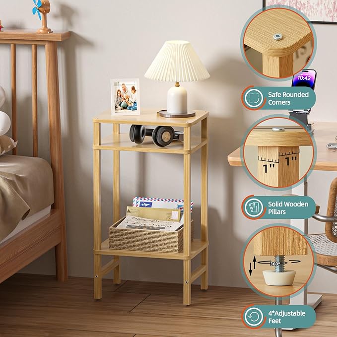 28in Tall Bamboo Side Table 3-Tier Small Narrow End Table, Skinny Nightstand - Image 4