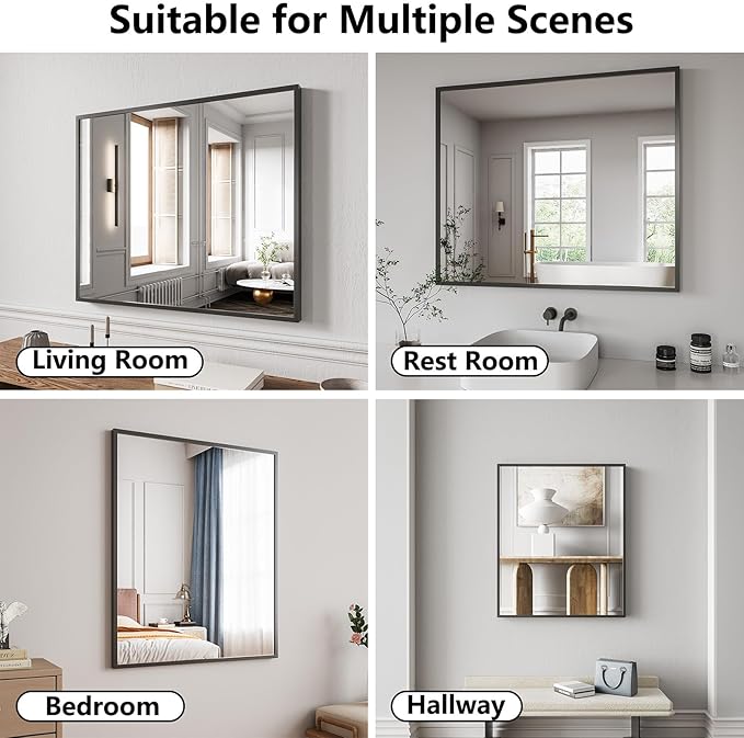 Koonmi Bathroom Mirror 30x36 Black Bathroom Wall-Mounted Mirrors, Modern Vanity - Image 4