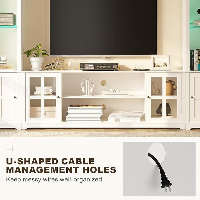 Wall Unit TV Stand with Storage & LED Lights, Large Entertainment Center with - Image 5