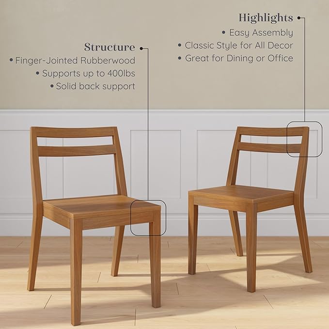 Grain & Grove Davie Dining Room Chairs Set of 2, Solid Wood Modern Kitchen Chair - Image 3
