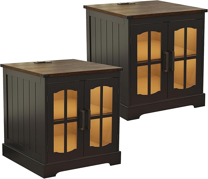 ChooChoo Farmhouse End Table Set of 2, Square Bedside Table by ChooChoo