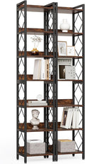 LITTLE TREE Book Shelf Set of 2, 7-Tier Tall Bookcase, Wooden Display Shelves by LITTLETREE
