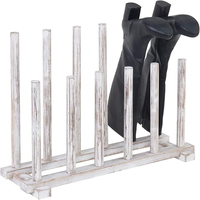 MyGift Shabby Whitewashed Wood Boot Rack Organizer Tall Boots Inverter Holder by MyGiftHome