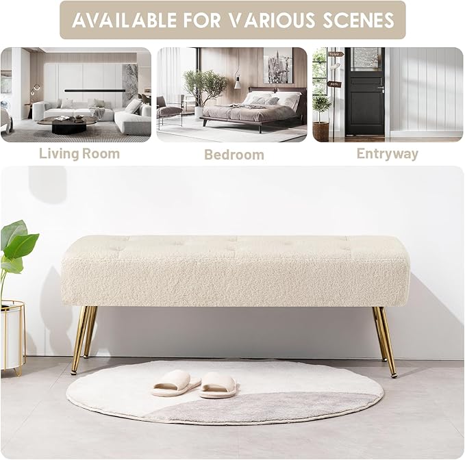 Furniliving 44 Inch Modern Ottoman Bench, Upholstered Faux Fur Fabric Entryway - Image 7