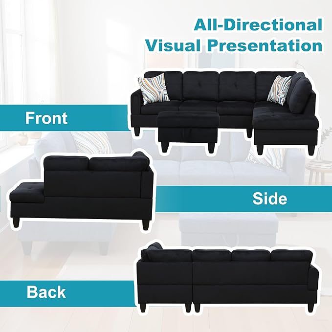 Couches for Living Room Modern L Shaped Couch Comfy Flannel Fabric 3 Pieces - Image 6