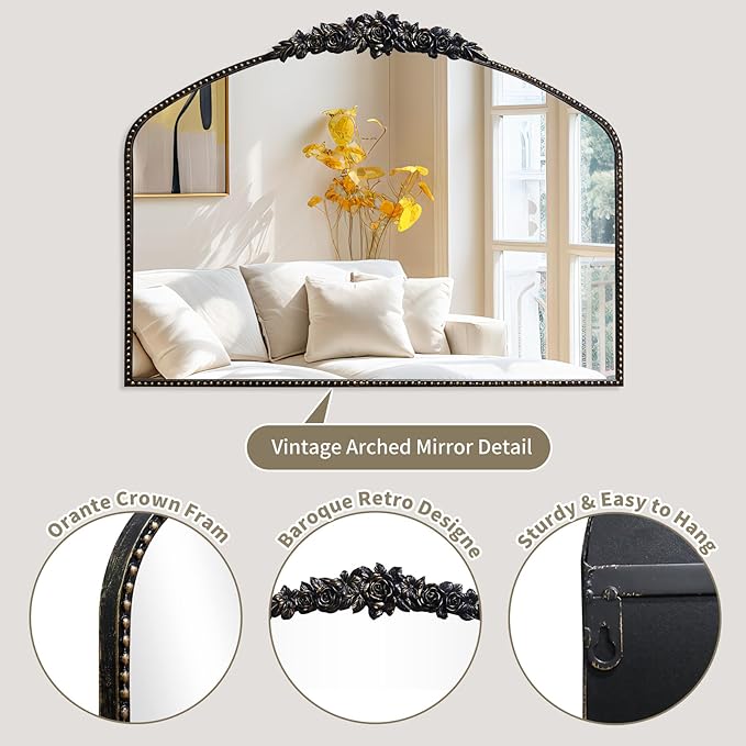 Black Brushed Gold Antique Mirror, Traditional Vintage Mirror - Image 5