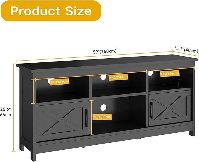DWVO Black TV Stand for 65 Inch TV, Entertainment Centre, TV Cabinet - Image 2