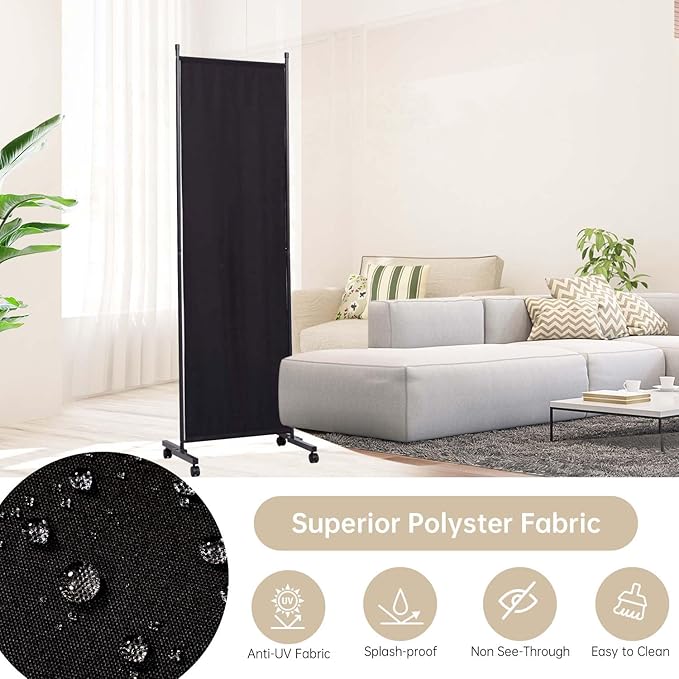 Room Divider 6 Panel Room Dividers/Wheels, Fabric Room Divider Panel - Image 3