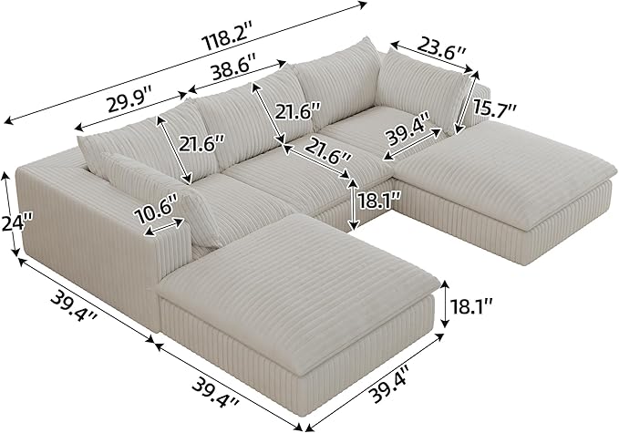 Down Filled Boneless Sectional Sofa Cloud Couch - Image 2