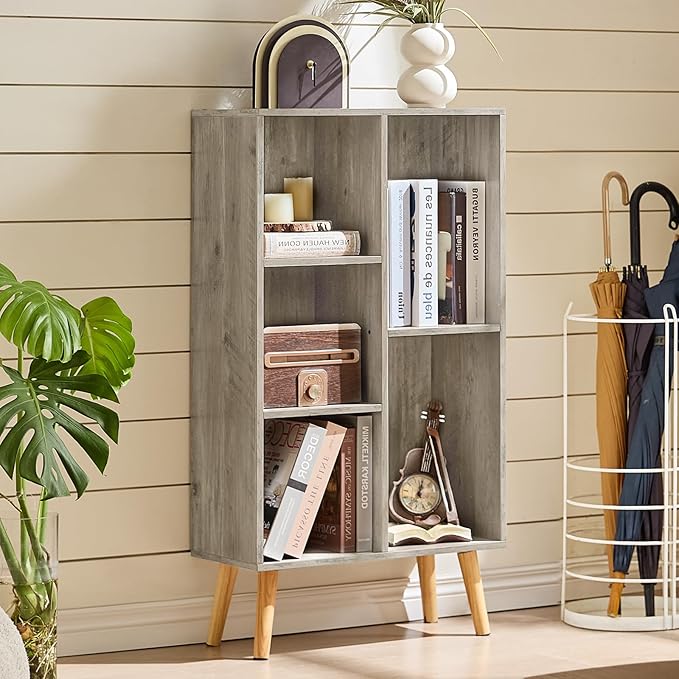 5 Cube Small Bookshelf, 3 Tier Mid-Century Modern Bookcase - Image 3