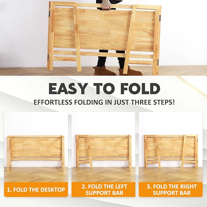Solid Wood Folding Desk Mid Century Modern Table, Simple Study Makeup - Image 7