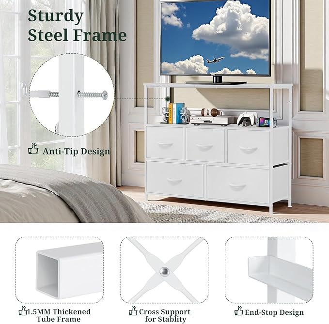 TV Stand, 5 Fabric Drawers Dresser Entertainment Center - Image 5