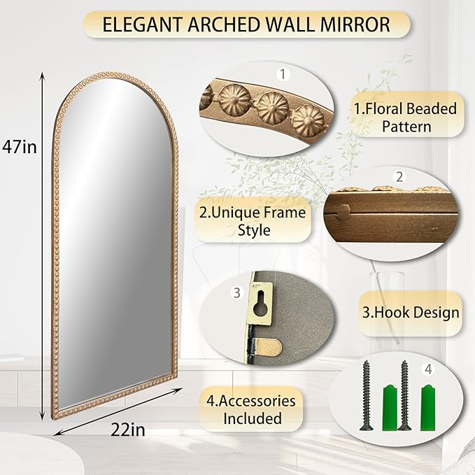 Gold Arched Mirror, Decorative Accent Mirror - Image 4