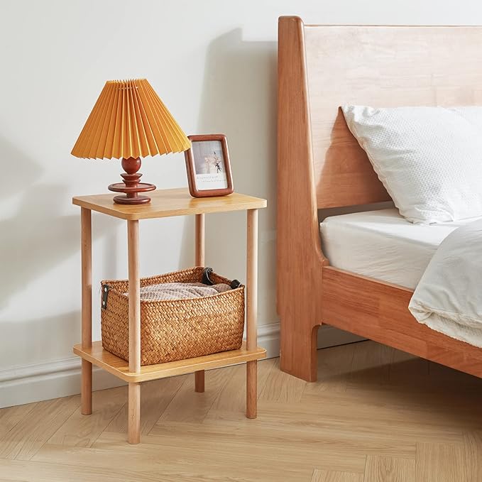 IBUYKE 2-Tier Side Table, Solid Wood Tall End Table - Image 5