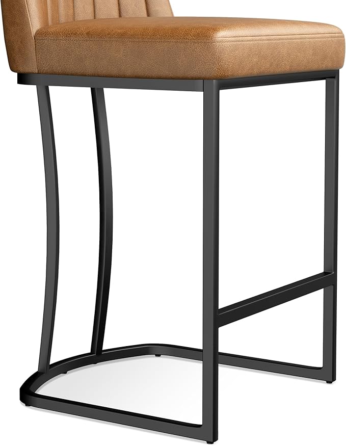 Counter Height Bar Stools Set of 4, Upholstered Leather Barrel Barstools - Image 6