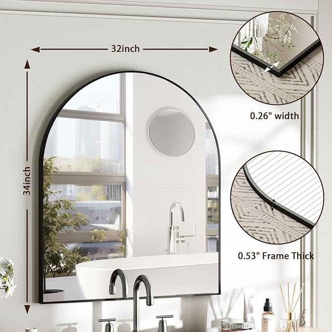 Arched Bathroom Mirror, 32x34 Inch - Image 5