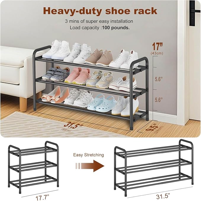 KANAV Expandable Shoe Rack Organizer – 3-Tier Shoe Shelf - Image 3