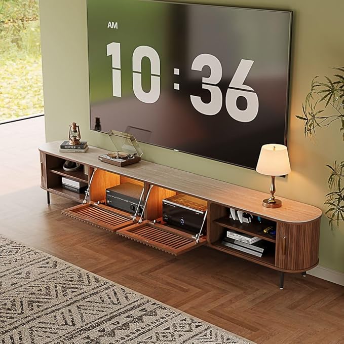 POVISON Fully-Assembled Mid Century Modern Black TV Stand - Image 2