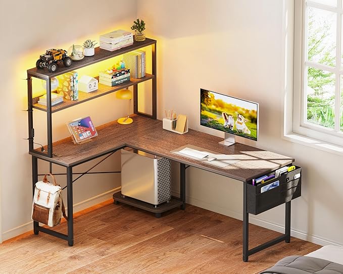 ODK 53 Inch L Shaped Desk with LED Lighting, Reversible Gaming Desk with Power - Image 7