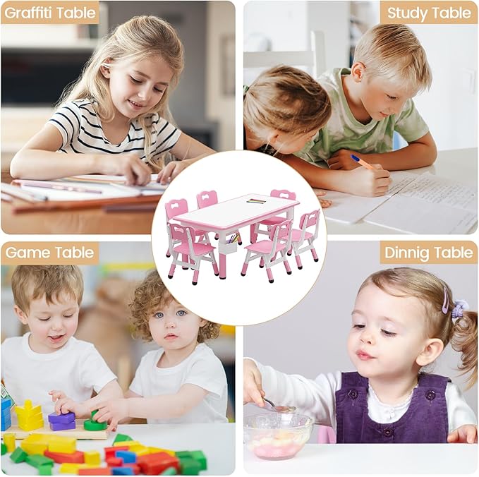 GarveeHome Kids Table and 6 Chairs Set, Height Adjustable Toddler Table and - Image 6