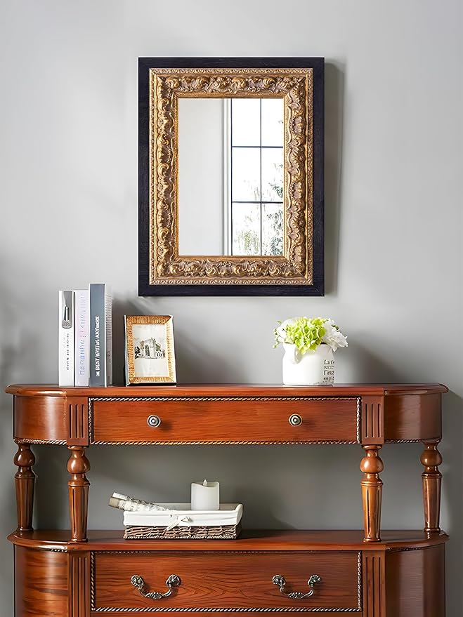 Small French Antique Mirror, 14”x11” Black Vintage Table Mirror - Image 7