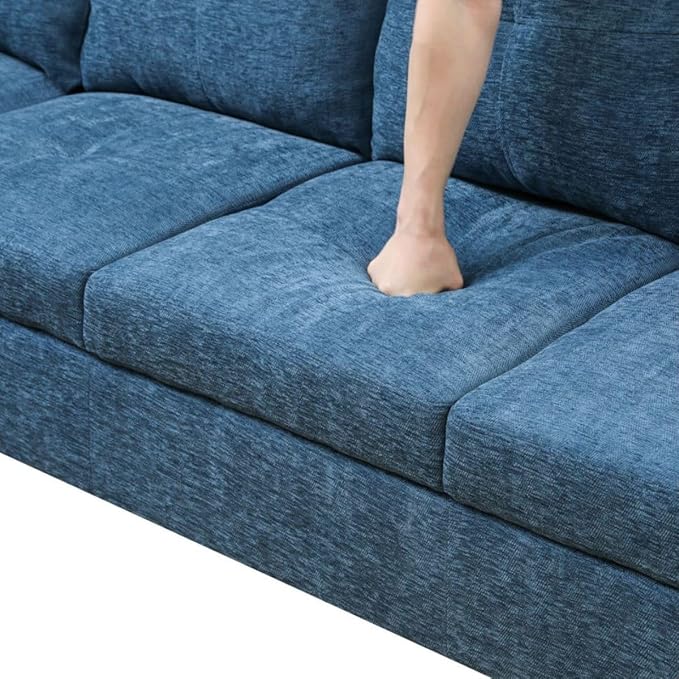 Blue L-Shaped 3-Piece Flannel Sofa - Image 4
