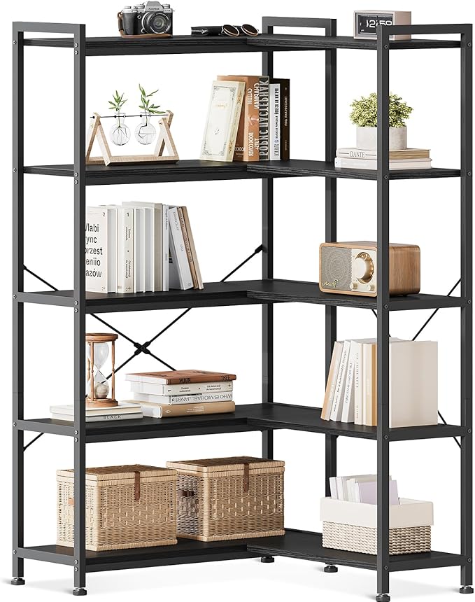 Casaottima Corner Bookshelf 5 Tier, 57 Inches Reversible Book Shelf by Casaottima