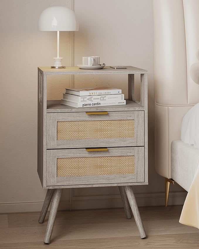 Rattan Nightstand, Farmhouse Bedside Table by JOONEE