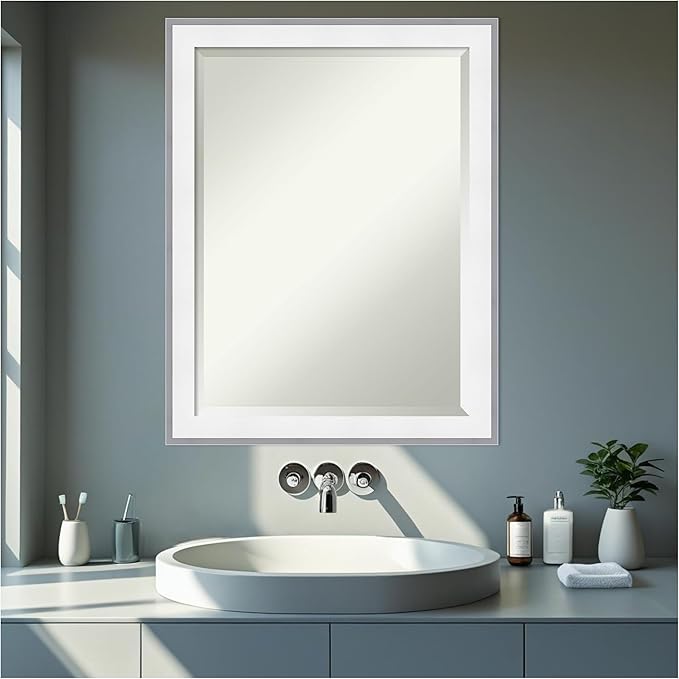 Amanti Art Bathroom Mirror for Over Sink, 27x21 Maya White Silver Rectangle - Image 7