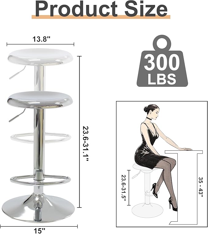 CAROLMADE Bar Stools Set of 2, Adjustable Metal Bar stools Swivel Counter - Image 3