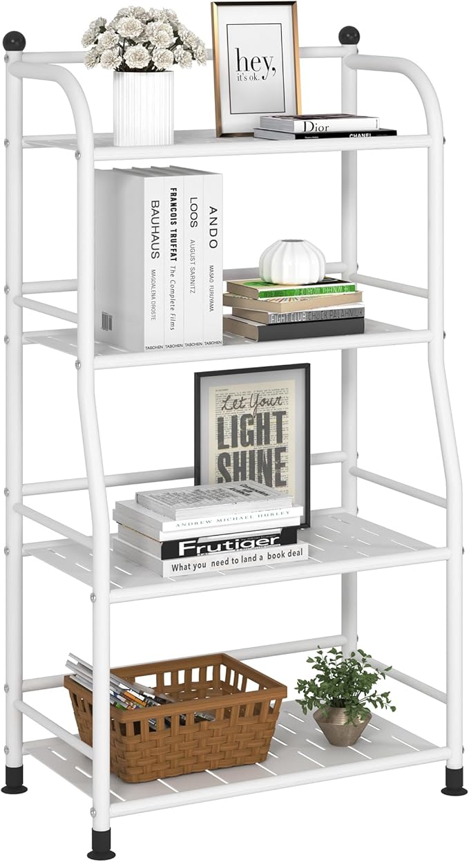 4 Tier Metal Shelf Storage Shelves Living Room Bookshelf Bathroom Corner by FKUO