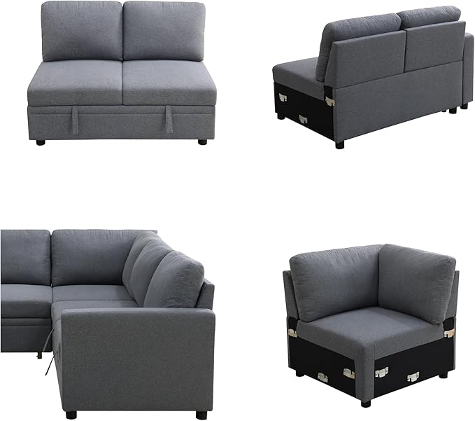4-Piece L Shaped Sofa Set with Storage Chaise, Convertible Pull Out Couch with - Image 4